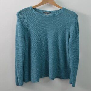 Eileen Fisher Organic Linen Cotton Sweater Womens XL Teal Long Sleeve Pullover E